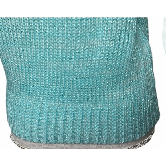 Vintage Charlotte VanHorne Turquoise Blue White Embellished V Neck Sweater Sz L - Picture 3 of 10